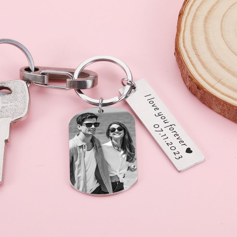 Personalized Photo Keychain, Engraved Picture Keychain, 1st Anniversary Boyfriend Gift, Girlfriend Gift Idea, 10 Years Valentine's Day Gift image 4