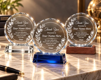 Personalized Round Crystal Award with Text & Logo,Custom Engraved Trophy,Employee Recognition,Corporate Appreciation,Leadership Award Gift