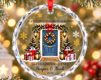Personalised First Christmas Gift Crystal Ornament,Custom Road Name & Couple Names,New Home Ornament,Housewarming Gift,Bauble Keepsake