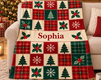 Personalized Name Christmas Flannel Blanket,Custom Cozy Toddler Throw,Xmas Decoration Keepsake,Unique Christmas Gift for Family & Friends