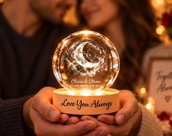 Personalised Moon Phase Crystal Ball Night Light,Custom Anniversary Gift For Couple,Our Special Day Moon Lamp,Wedding Anniversary Gifts