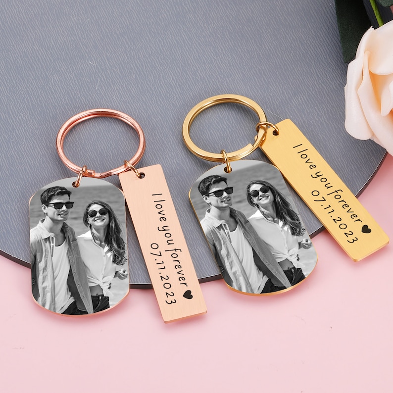 Personalized Photo Keychain, Engraved Picture Keychain, 1st Anniversary Boyfriend Gift, Girlfriend Gift Idea, 10 Years Valentine's Day Gift image 3