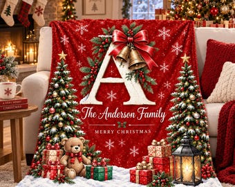 Personalized Family Name Christmas Flannel Blanket,Custom Cozy Toddler Throw,Xmas Home Decoration Keepsake,Unique Christmas Gift