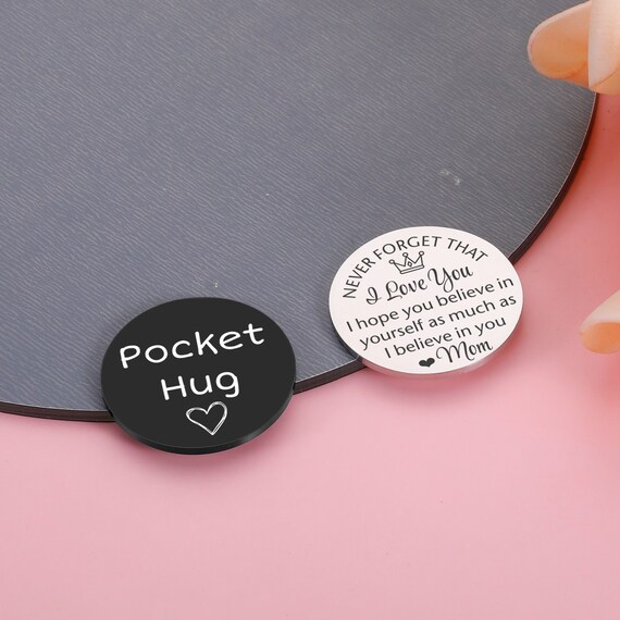 Pocket Hug Token Keychain - Stainless Steel Inspirational Coin With Leather Case