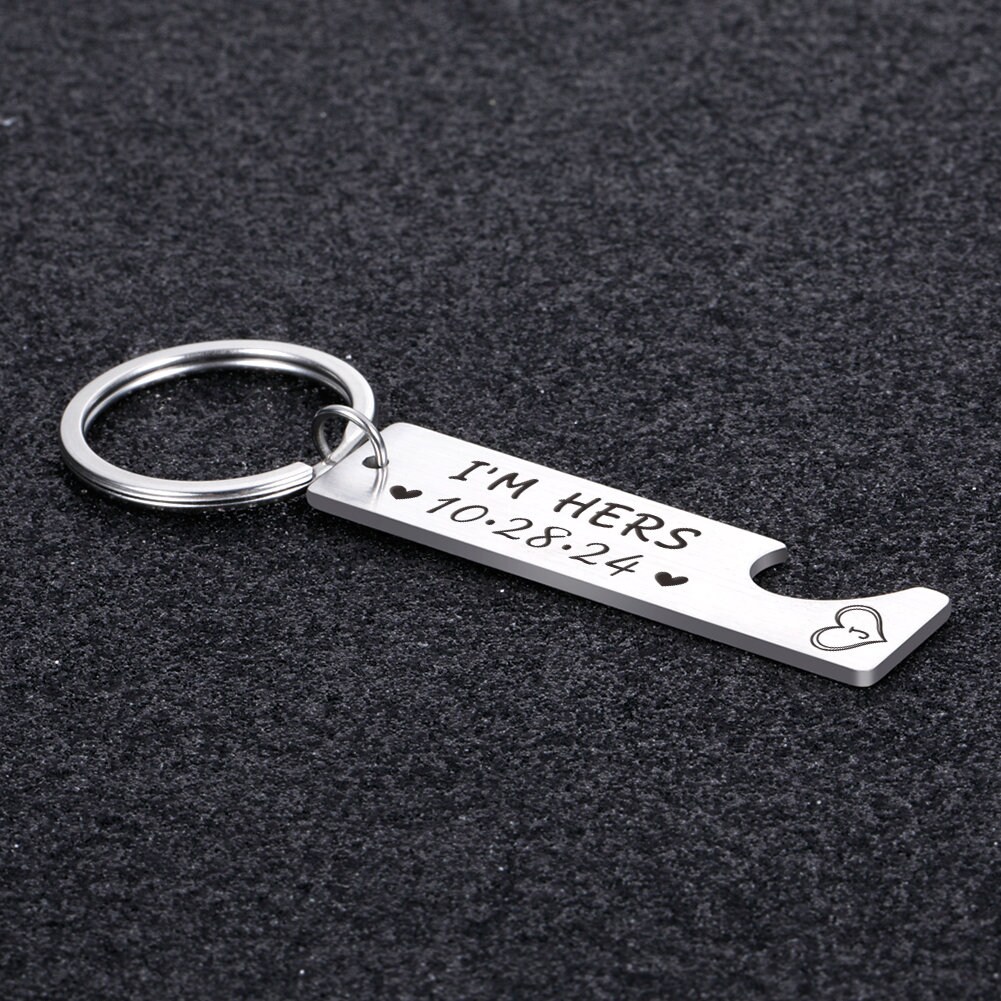 Personalized Couple Keychain Engraved Date Name Letters Etsy