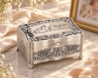 Personalized Metal Baby Keepsake Box,Custom Engraved Name Memory Box for Newborns,Birth Gift,Christening Gift,Baby Shower Gift,Godchild Gift