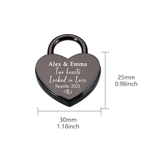 Candado personalizado, Dos corazones encerrados en el amor, Candado de corazón personal, Regalos de boda, Regalo de aniversario para novio, Regalo grabado para novio Negro