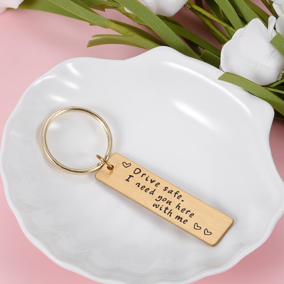 Drive Safe I Need You Here With Me Keychain – Personalized Couple Keychain | Custom Engraved Stainless