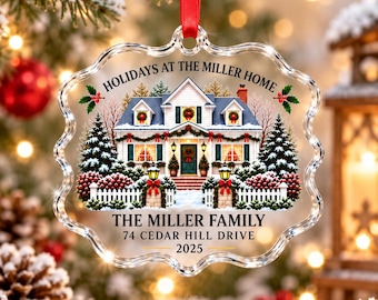 Personalised First Christmas Gift Crystal Ornament,Custom Road Name & Family Names,New Home Ornament,Housewarming Gift,Bauble Keepsake