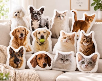 Custom Pet Pillow from Photo, Personalized Dog Cat 3D Shaped Pillow,Pet Portrait Cushion, Memorial Keepsake, Birthday Gift for Animal Lovers
