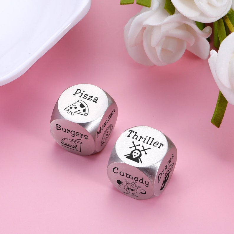 Personalized Date Night Dice 2 set of dice 10th Anniversary Gift Custom Engraved Dice Engagement Wedding Gift Christmas Gifts image 1