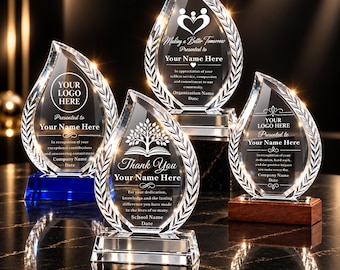 Personalized Leaf Crystal Award with Text & Logo,Custom Engraved Trophy,Employee Recognition,Corporate Appreciation,Leadership Award Gift