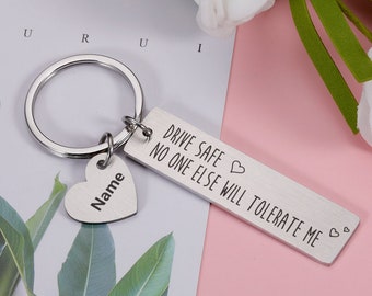 Christmas Gifts Couple, Drive Safe No One Else Will Tolerate Me, Personalized Keyring For Boyfriend, Anniversary Gift For Boyfriend Him Her