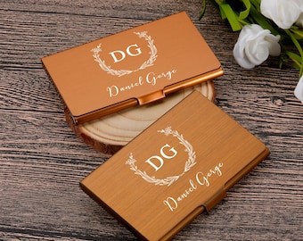 Personalisierte Visitenkartenetui Rosa Marmor Visitenkartenhalter Metall Kreditkartenhalter Geschenk für sie Rosé Gold Business ID Card Case