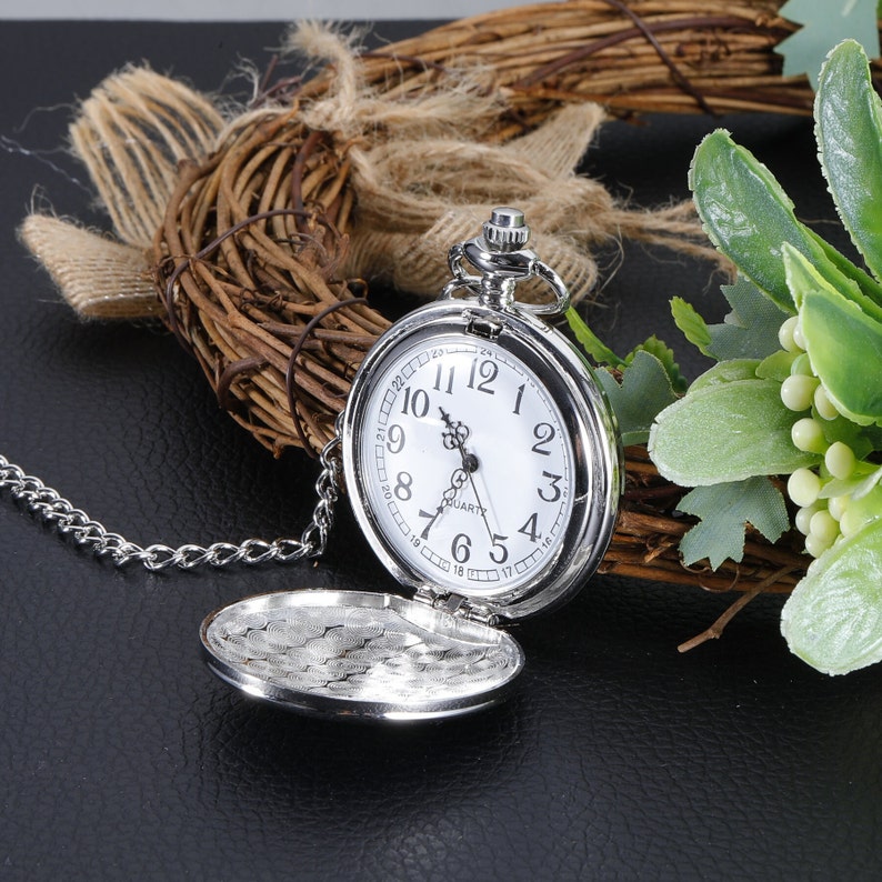 Personlized Pocket Watch Directional Magnetic Pocket Watch Antique Nautical Vintage Quote Engraved, Baptism Gifts, Confirmation Gifts Silver