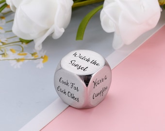Personalized Date Dice - 10th Anniversary Gift - Custom Stainless Steel Dice - Engraved Dice - Engagement Wedding Gift Valentine's Day