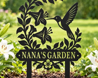 Personalized Metal Garden Decor,Custom Garden Name Sign,Metal Yard Art,Outdoor Garden Decor Stake,Flower Bed Marker,Gardening Gift for Mom