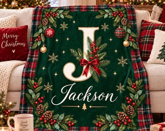 Personalized Christmas Flannel Blanket,Custom Name Cozy Toddler Throw,Xmas Decoration Keepsake,Unique Christmas Gift for Family & Friends
