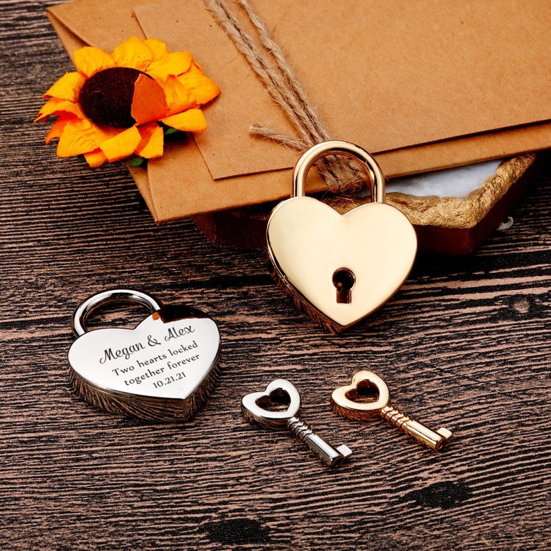 Personalised padlock, Two Hearts Locked Together Forever, Heart Lock, Custom Lock Gift, Wedding Gifts, Anniversary gift for Boyfriend Gold