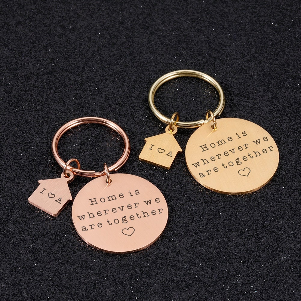 Personal New Home Keychain,Home is Wherever We are,schlüsselanhänger personalisiert,Home Gift,Couples Keychains,New Homeowners,New Home Gift