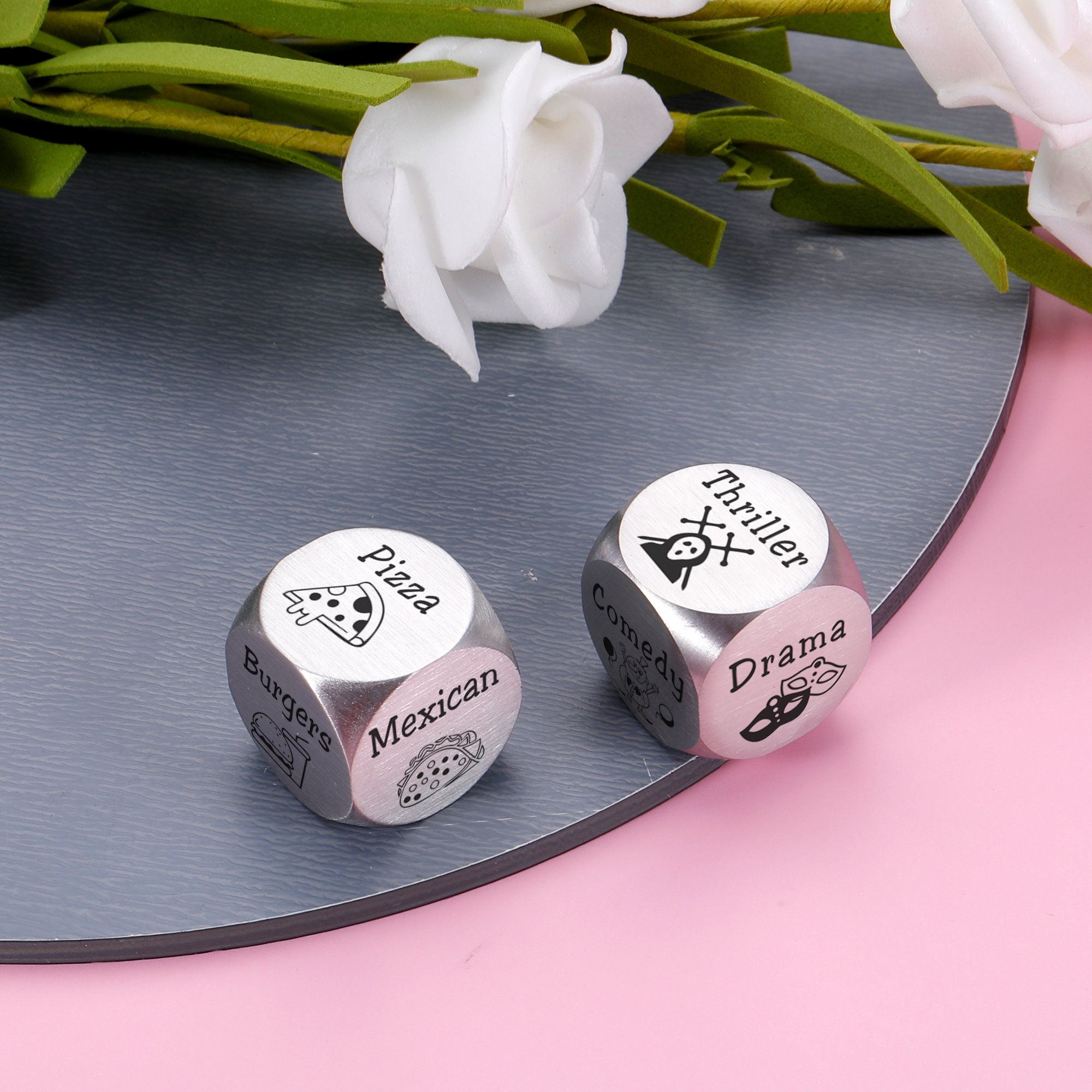 Personalized Date Night Dice - 2 set of dice - 10th Anniversary Gift - Custom Engraved Dice - Engagement Wedding Gift - Christmas Gifts