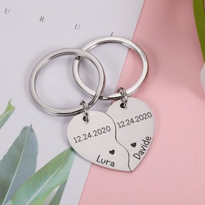 2Pcs Custom Heart Puzzle Keychain Personalized Date Gift For Boyfriend,Anniversary Gift For Him Her,Matching Couple kerying,Meaningful Date
