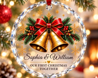 Personalised First Christmas Gift Crystal Round Ornament,Custom Couple Names,New Home Deco Xma Ornament,Housewarming Gift,Bauble Keepsake
