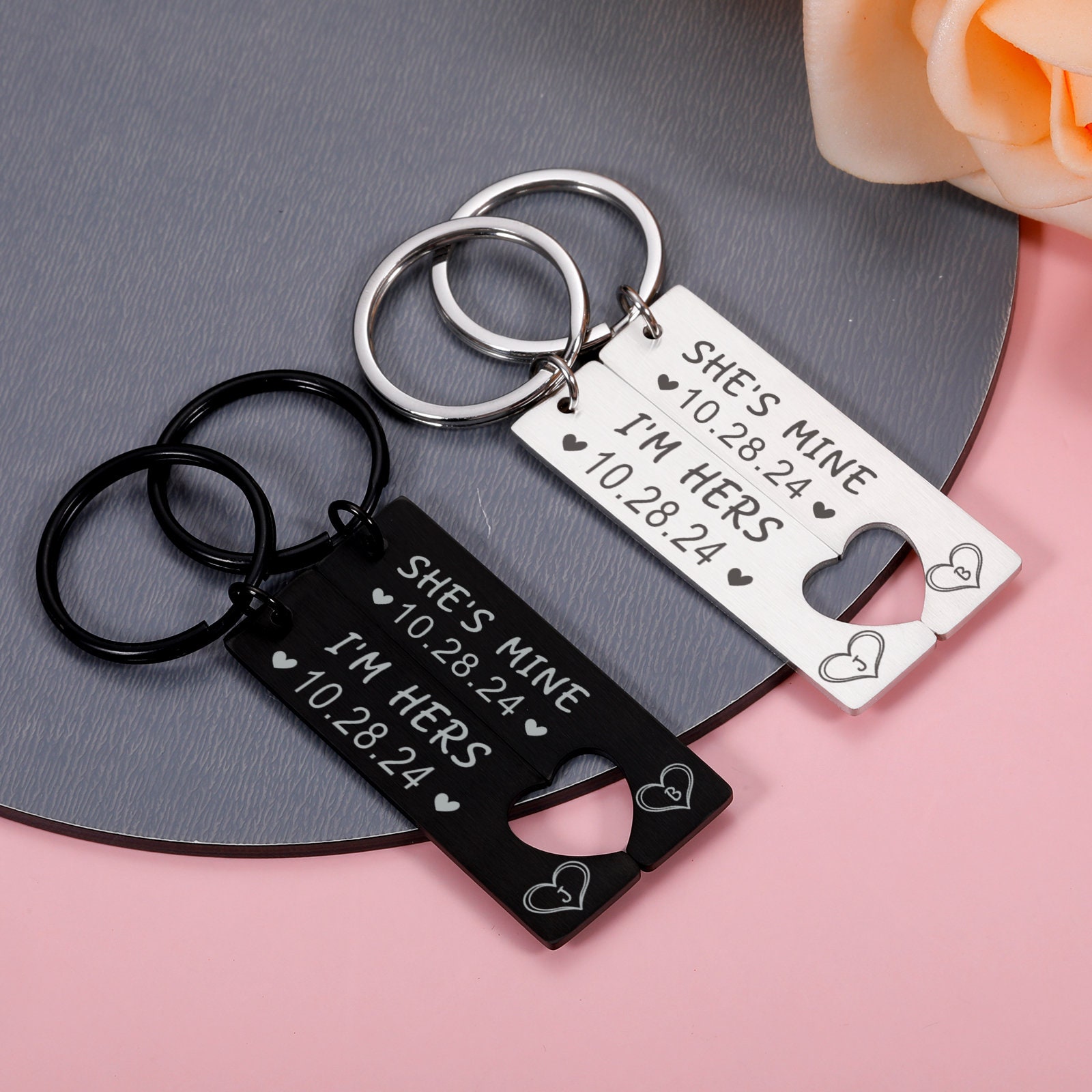 Benutzerdefinierte Paar Keychain Personalisierte Geschenk Für Freund Freundin Passenden Schlüsselanhänger Jahrestag Geschenke für Freund Valentinstag Geschenke