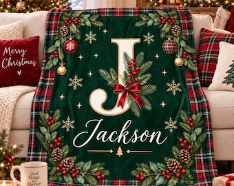 Personalized Christmas Flannel Blanket,Custom Name Cozy Toddler Throw,Xmas Decoration Keepsake,Unique Christmas Gift for Family & Friends