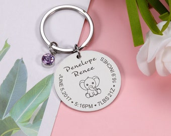 Personalized Keyring For New Mom,First Time Mom Keychain,Custom Keychain Engraving Name Date Of Birth,Gift For First Mom,First time dad gift