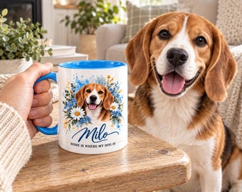 Custom Flower Pet Portrait Mug With Name,Personalized Floral from Dog & Cat Photo Coffee Cup,Dog Mom,Cat Dad Gift,Christmas,Memorial Gift