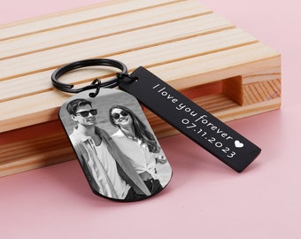 Llavero con foto personalizado, llavero con imagen grabada, regalo de novio del primer aniversario, idea de regalo para novia, regalo de San Valentín de 10 años