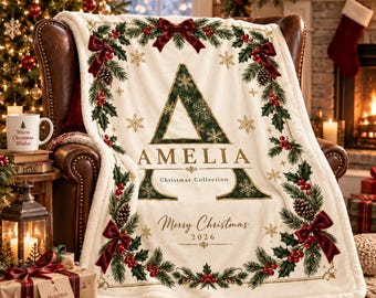 Personalized Name Christmas Flannel Blanket,Custom Cozy Toddler Throw,Xmas Decoration Keepsake,Unique Christmas Gift for Family & Friends
