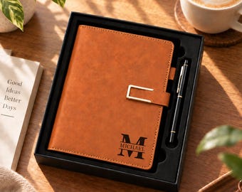 Personalized Leather Journal Set with Pen,Custom Name Engraved Notebook,Graduation Gift,New Job Present,End of Year Thank You Gift
