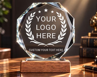 Personalized Crystal Acrylic Award with Text & Logo,Custom Engraved Trophy,Employee Recognition,Corporate Appreciation,Leadership Award Gift