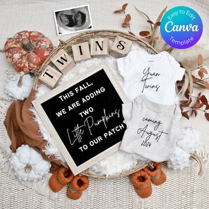 Fall Twin Pregnancy Announcement, Twin Announcement Digital, Pumpkin Pregnancy Announcement, Pregnancy Announcement Twins Halloween Template