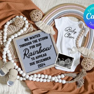 Rainbow Baby Announcement Digital, Pregnancy Announcement Rainbow Baby, Rainbow After Storm Announcement, Pregnancy Reveal Boho Neutral