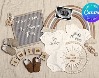 Twin Pregnancy Announcement, Rainbow Twin Pregnancy Announcement, Twin Rainbow Baby Reveal, Rainbow Pregnancy Neutral Announcement Digital