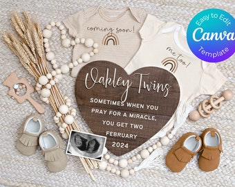 Rainbow Twin Baby Announcement, Twin Pregnancy Announcement, Twin Announcement Digital, Rainbow Twin Announcement, Social Media Reveal Twins