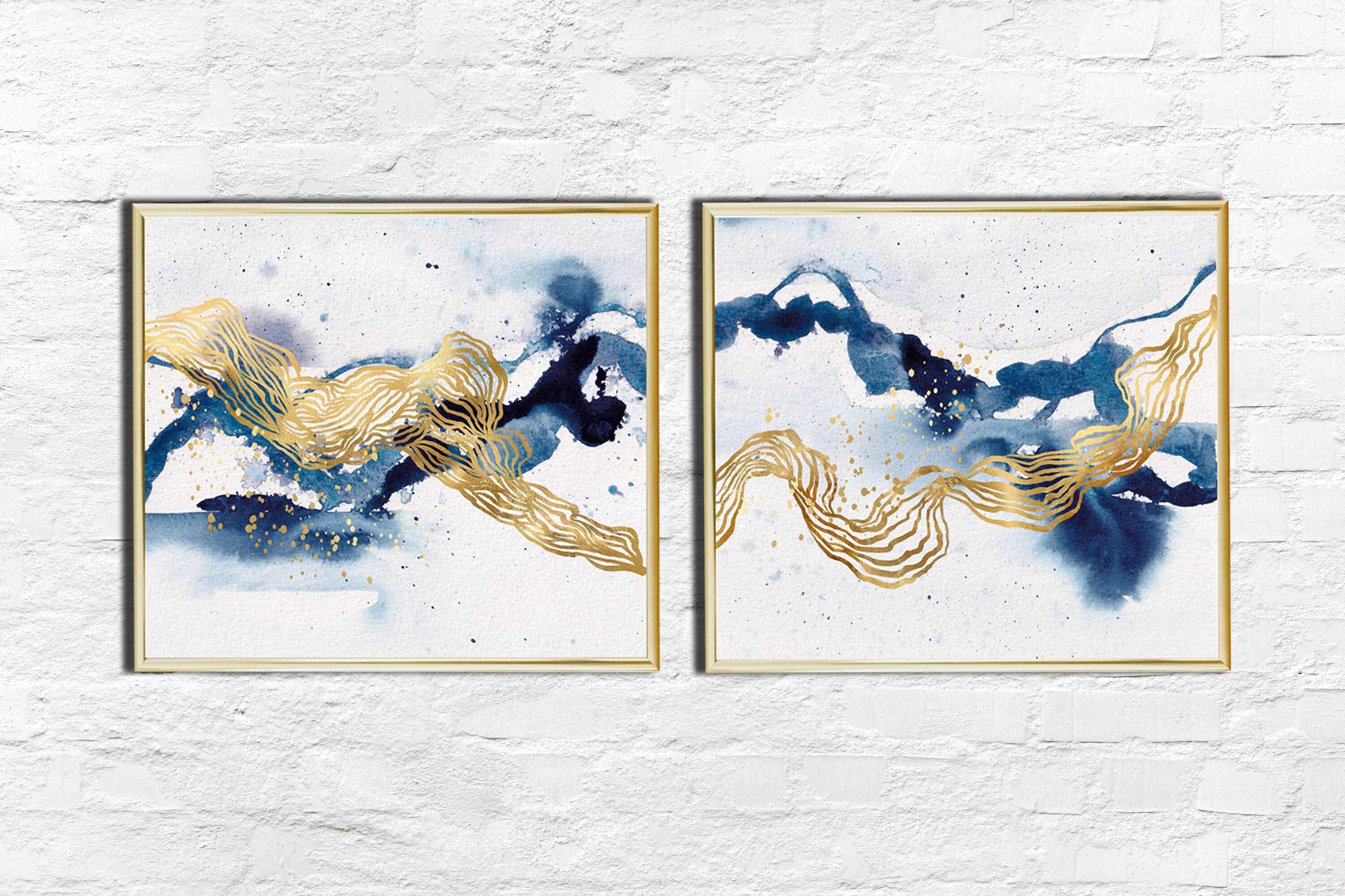 Set of Modern Abstract Prints Navy Blue Wall Art Prints Navy Etsy