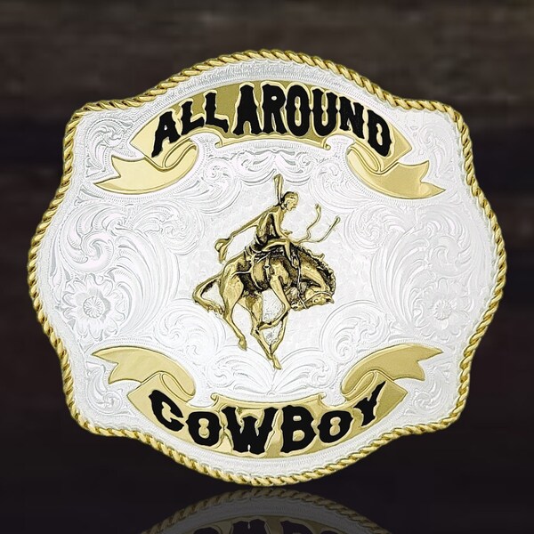 Montana Silversmiths Fine Silver & 24K Gold Scalloped All Around Cowboy Belt Buckle Retail 150.00