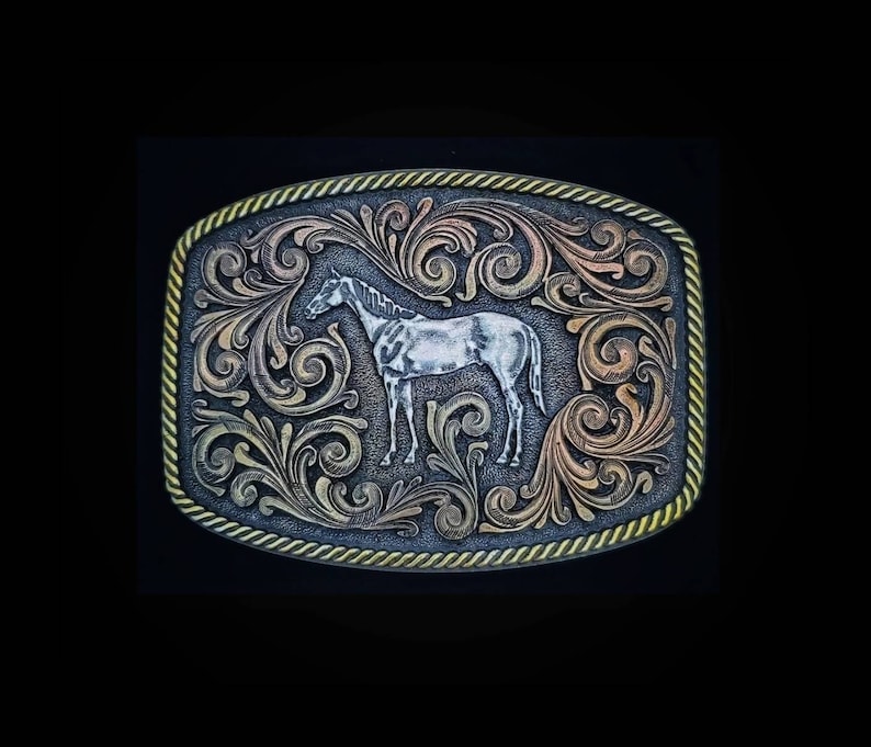 Montana Silversmiths Tri-Color Standing Horse Equestrian Belt Buckle NEW