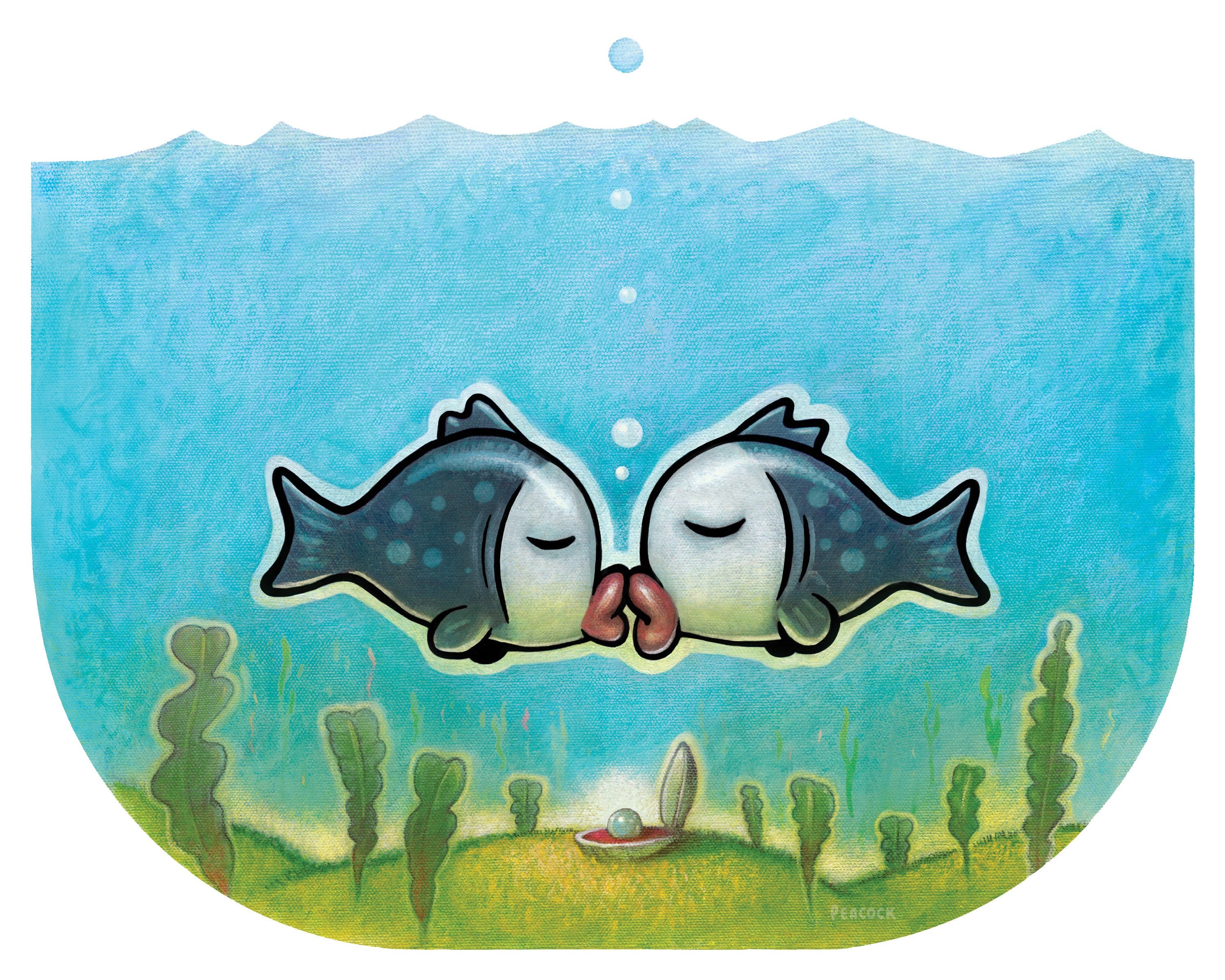 Kissing Fish Love Fish Cartoon Art First Mothers Day Gift - Etsy