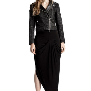 Dark fashion black asymmetrical draped skirt with pocket, techwear, dark wear, apocalyptical fashion, gothic, minimal, avant-garde imagem 1