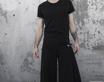 Unisex hand dyed t-shirt with tiered hem and chest pocket, cyberpunk, darkwear, dystopian, gothic clothing, techwear