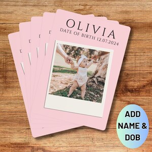 Carte da gioco personalizzate con foto per neonati - Carte di annuncio di nascita personalizzate con nome e data di nascita - Regalo unico per neonati o ricordo del battesimo