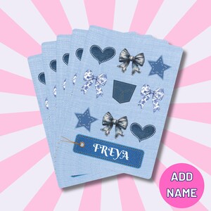 Personalised Name Denim Coquette Playing Cards, Custom Playing Cards Gift for Her, Unique Christmas Gift Personalised Card Deck UK For Girls