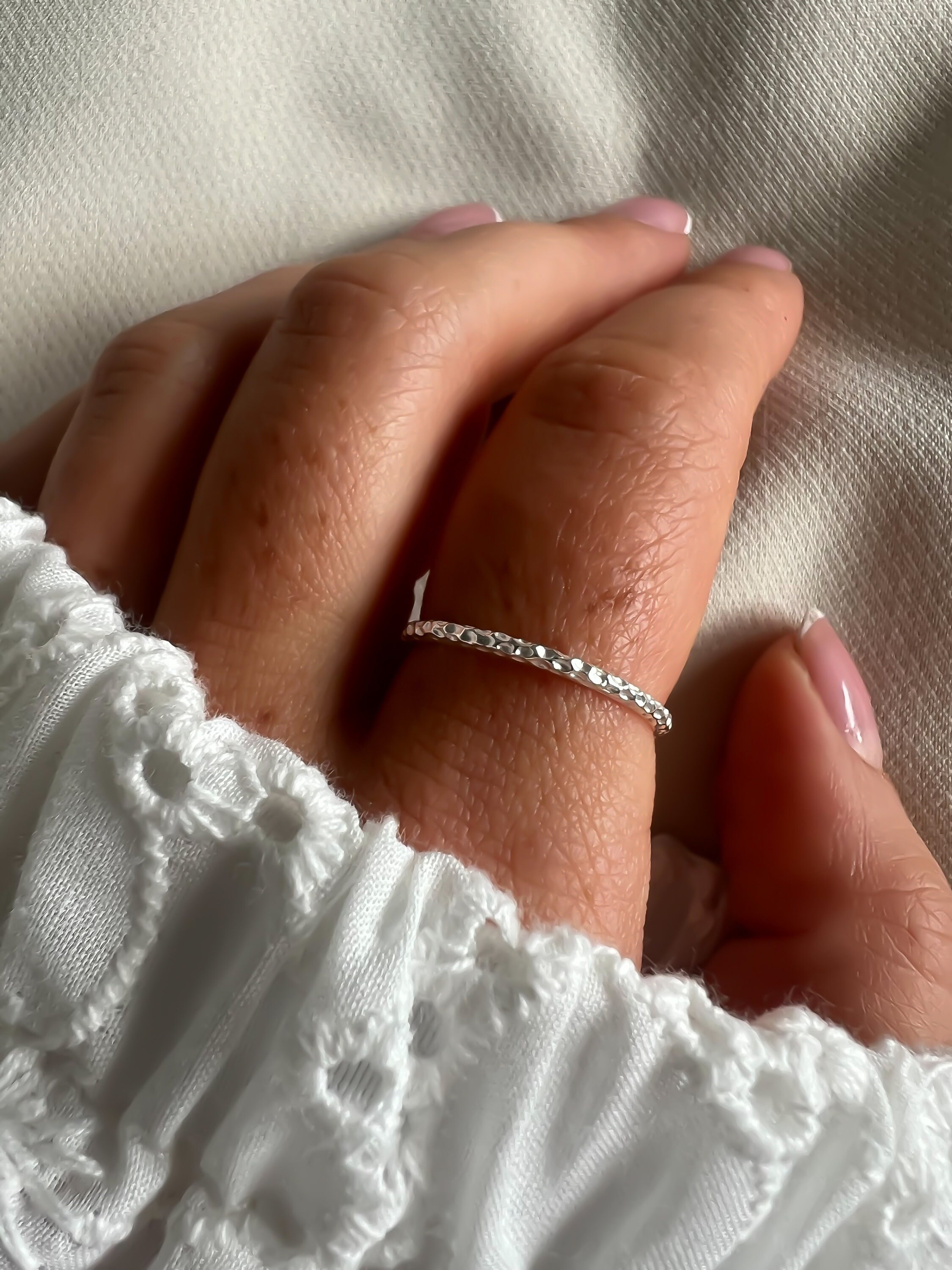 Thin Hammered Banded Silver Ring. Dainty Ring, Simple Minimalistic Ring