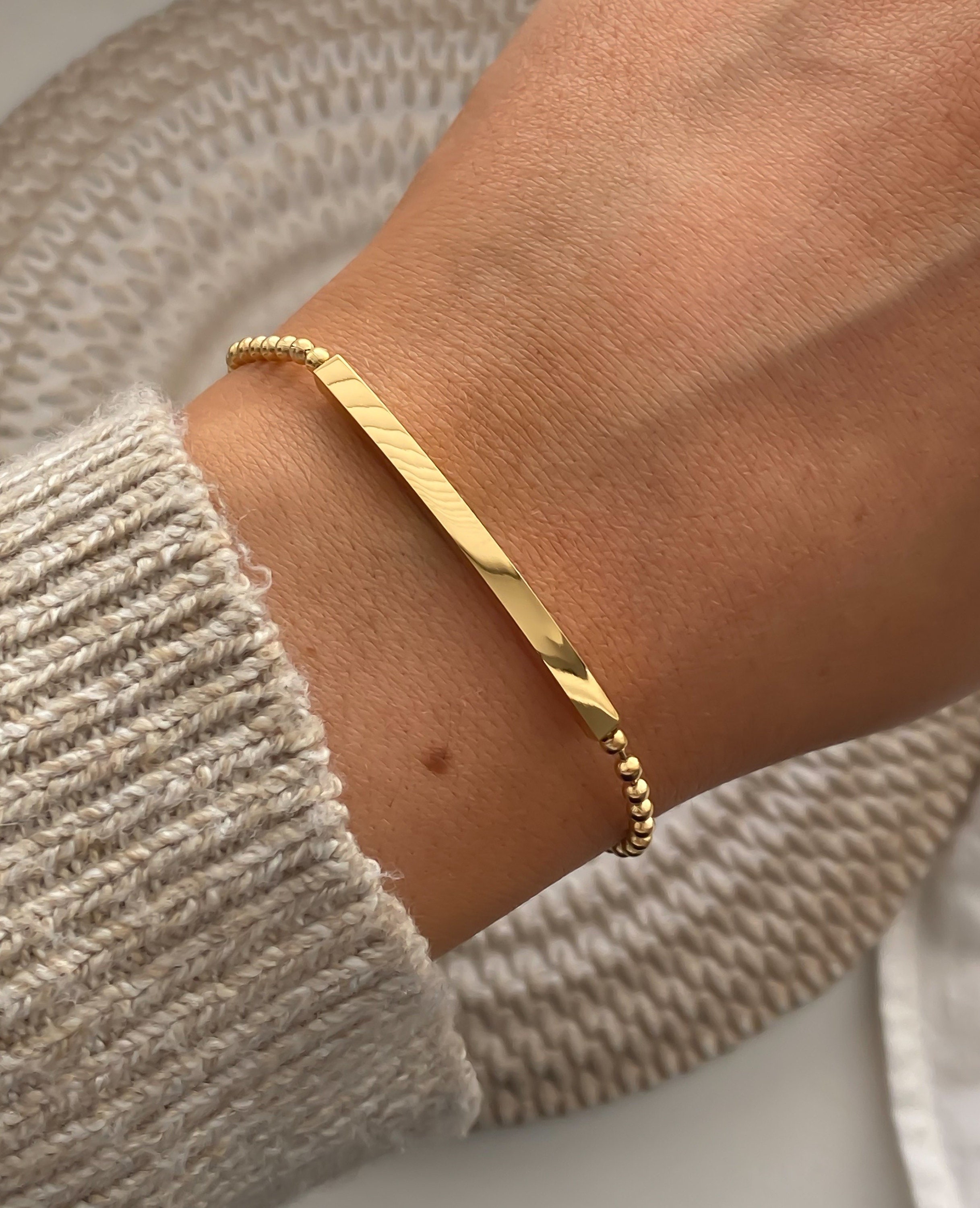 Dainty Gold Plated Adjustable Linear Bracelet. Stainless Steel Herringbone Bar Simple Bracelet