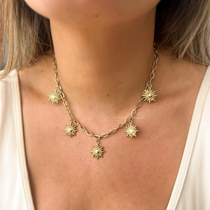 Sun Layered Pendant Necklace, Gold Sunshine Chain. 18k Gold Plated Stainless Steel, Layer Chains,Waterproof Jewellery, Gift for her, summer